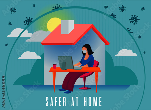 Woman working from home to remain safe and to defeat Covid-19