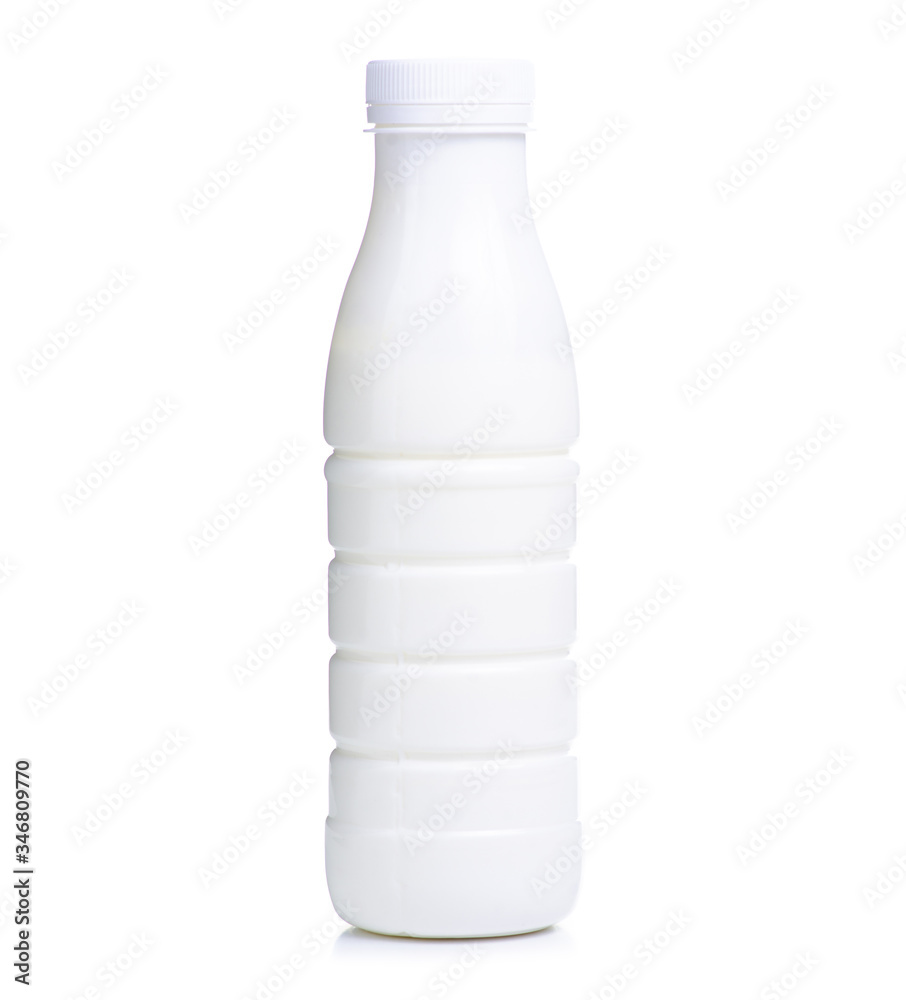 Plastic bottle with milk kefir yogurt on white background isolation Plastic bottle with milk kefir yogurt on white background isolation