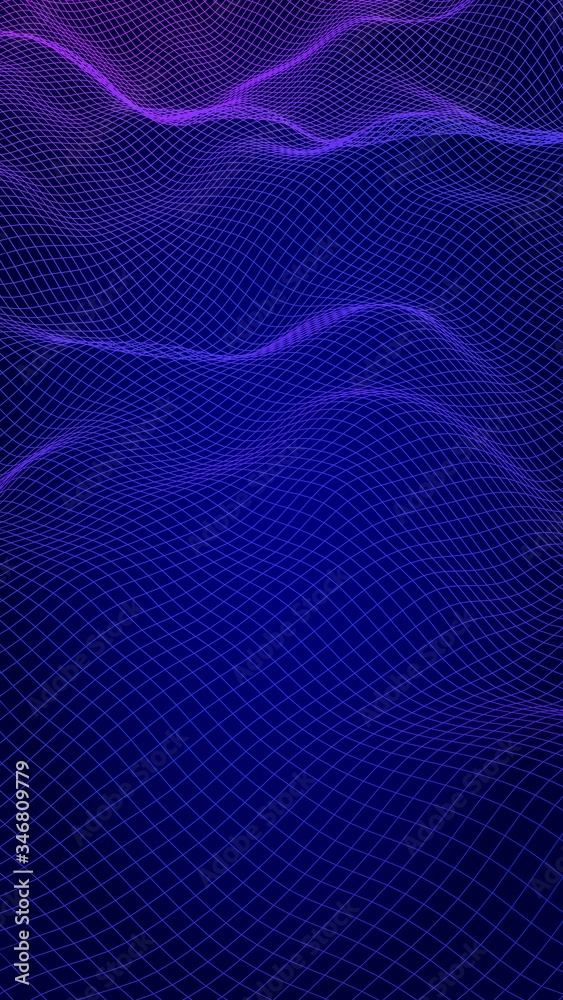 Abstract landscape on blue background. Cyberspace grid. hi tech network. 3D illustration. Vertical orientation Abstract landscape on blue background. Cyberspace grid. hi tech network. 3D illustration. Vertical orientation