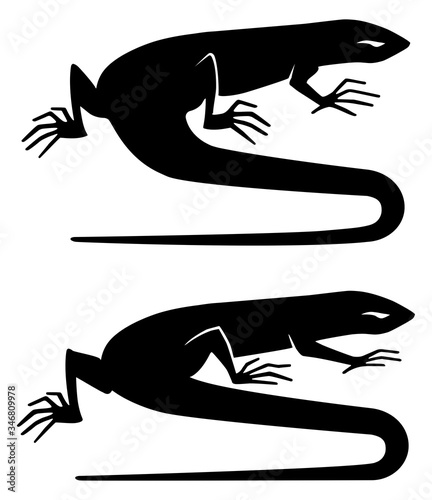 Silhouette of a lizard  as letter "S". Tattoo, logo, sign, vector illustration