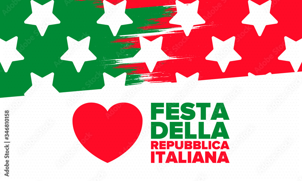 Fototapeta premium Festa della Repubblica Italiana. Text in italian: Italian Republic Day. Happy national holiday. Celebrated annually on June 2 in Italy. Italy flag. Patriotic design. Vector poster