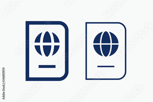 World passport with line vector minimalistic icon. Legal tourism pay vector symbol. Document cover icons set for web design. Travel concept flat icons for app design. Id emigration sign