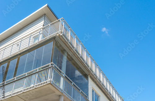 Modern Luxury Scandinavia Apartment Building Blue Sky Facade Home Residential Structure © vartox