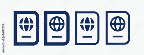 World passport with line vector minimalistic icon. Legal tourism pay vector symbol. Document cover icons set for web design. Travel concept flat icons for app design. Id emigration sign