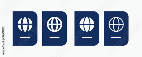 World passport with line vector minimalistic icon. Legal tourism pay vector symbol. Document cover icons set for web design. Travel concept flat icons for app design. Id emigration sign