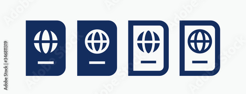 World passport with line vector minimalistic icon. Legal tourism pay vector symbol. Document cover icons set for web design. Travel concept flat icons for app design. Id emigration sign