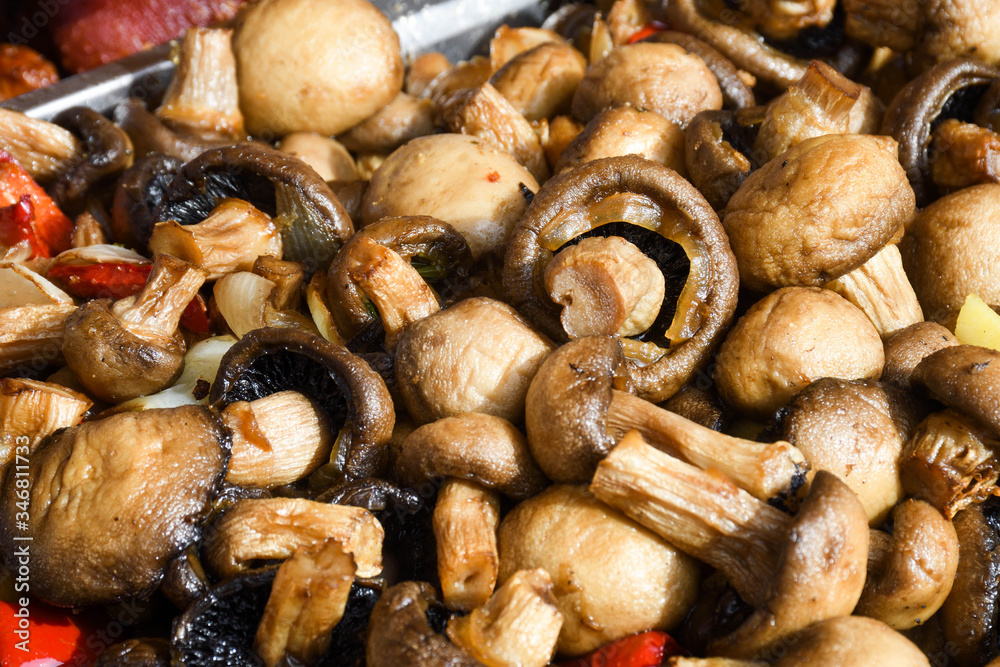 Sauteed mushrooms with garlic and parsley served during catering event. Sauteed mushrooms with garlic and parsley served during catering event.