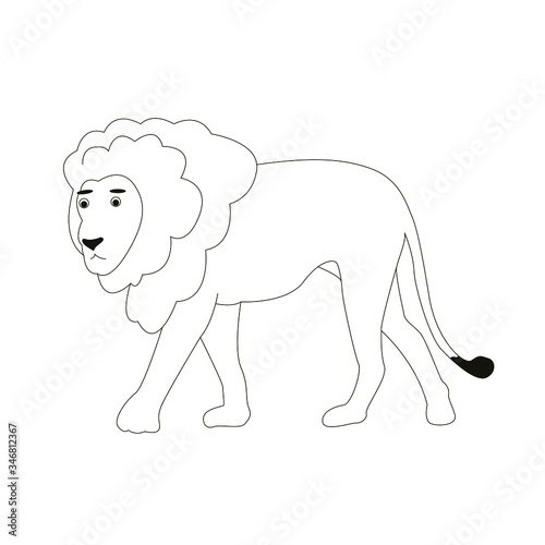 Vector black and white cute cartoon lion. Lion clipart. vector illustration.