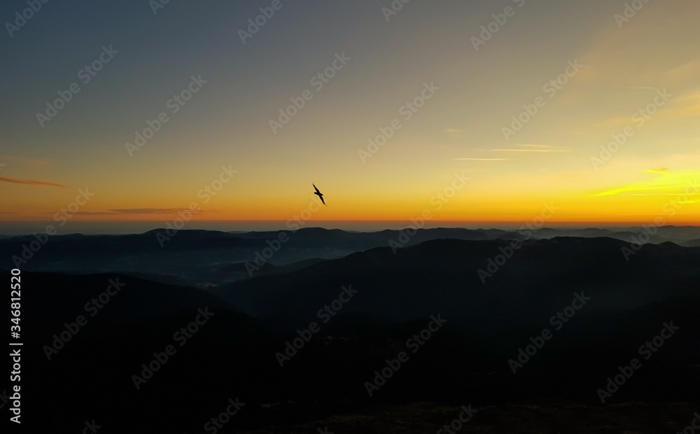 Beautiful view of the horizon from a mountain peak at sunrise