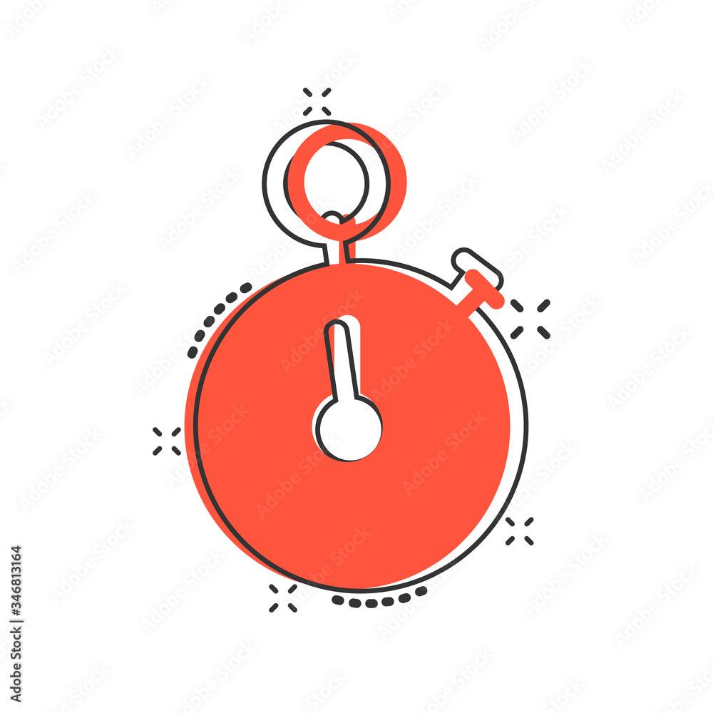 Clock icon in comic style. Watch cartoon vector illustration on white isolated background. Timer splash effect business concept. Clock icon in comic style. Watch cartoon vector illustration on white isolated background. Timer splash effect business concept.