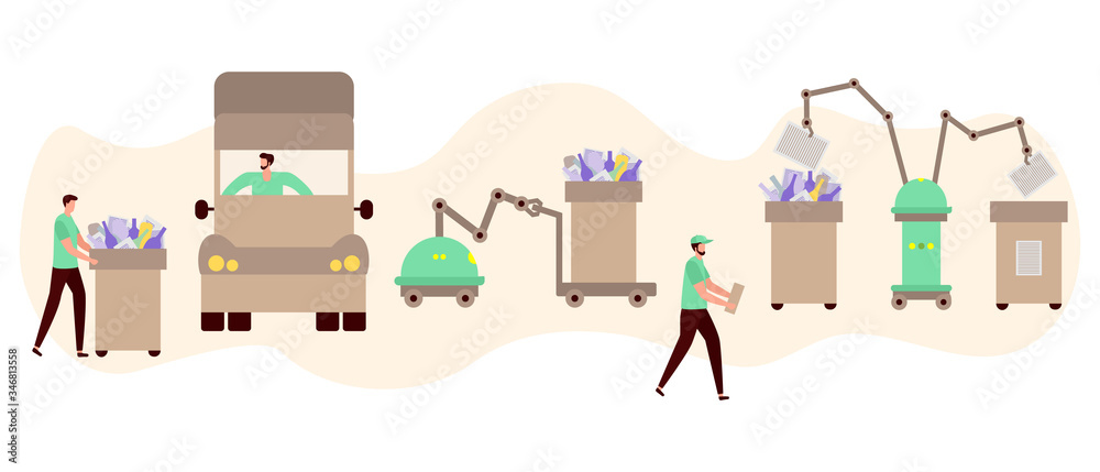 Vector People Robot Sorting Waste Recycling Eco Vector People Robot Sorting Waste Recycling Eco