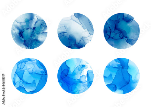 Story Highlights Covers with blue alcohol ink texture. Modern backgrounds for design social media, lifestyle, travel and beauty bloggers. 

