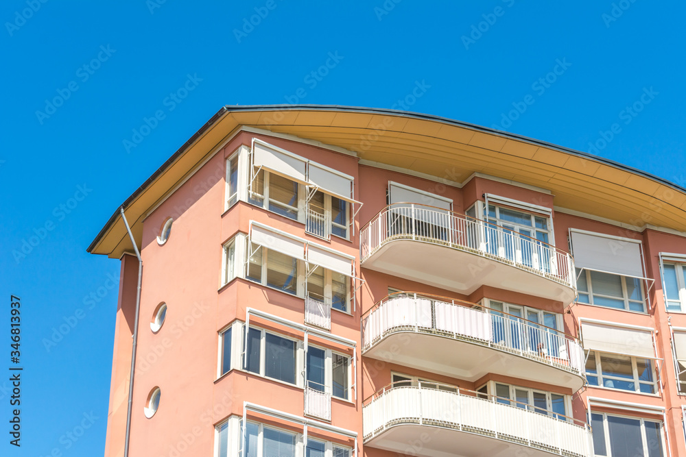 Obraz premium Modern Luxury Scandinavia Apartment Building Blue Sky Facade Home Residential Structure