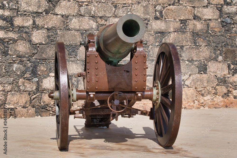 old cannon in castle, pirate defense in lanzarote old cannon in castle, pirate defense in lanzarote