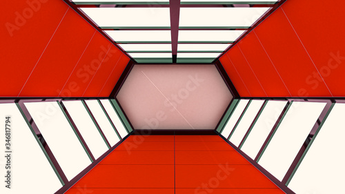 3d render of abstract background, Hexagon tunnel and gate