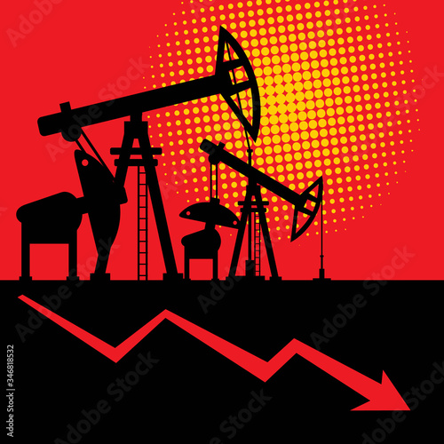 Oil production. Oil rigs, sales, falling oil and gas prices. Stock market crisis due to the coronavirus epidemic. Ecology, land resources.