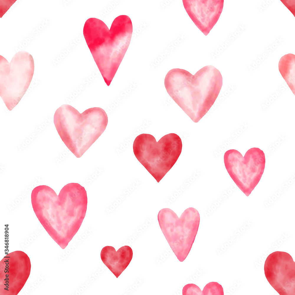 Seamless pattern with red color hearts