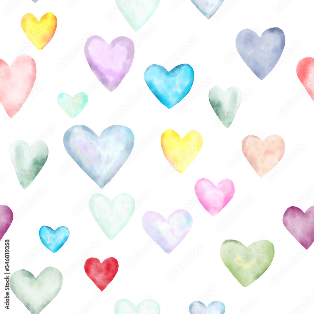 Pattern with hearts with different colors and size