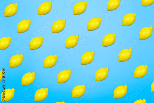 Lemon fruit piece pattern isolated on blue background ..