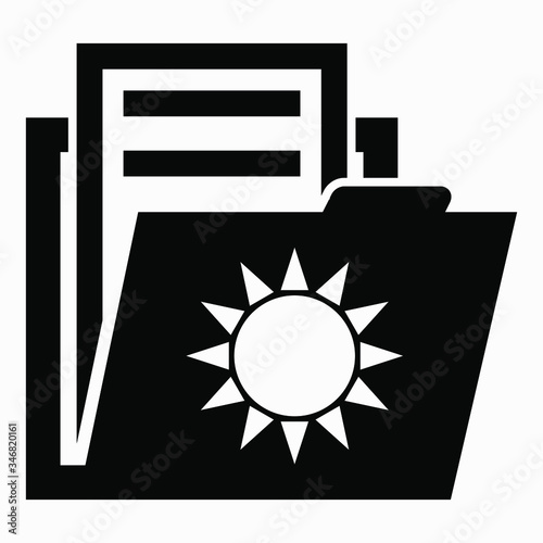 Folder and sun icon. Meteorological data accounting. Sunrise and sunset. Weather station archive. Vector icon.