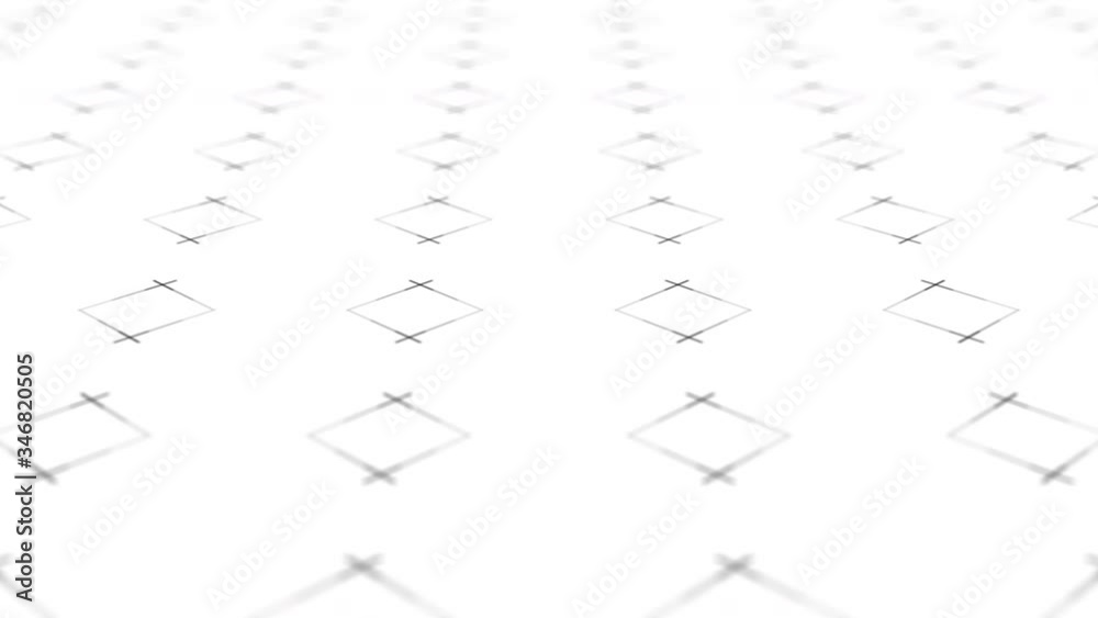 Dynamic animated background with geometric patterns of black lines on a white background. Looped animation.