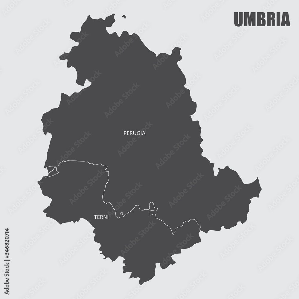 Umbria region map with labels isolated on white background
