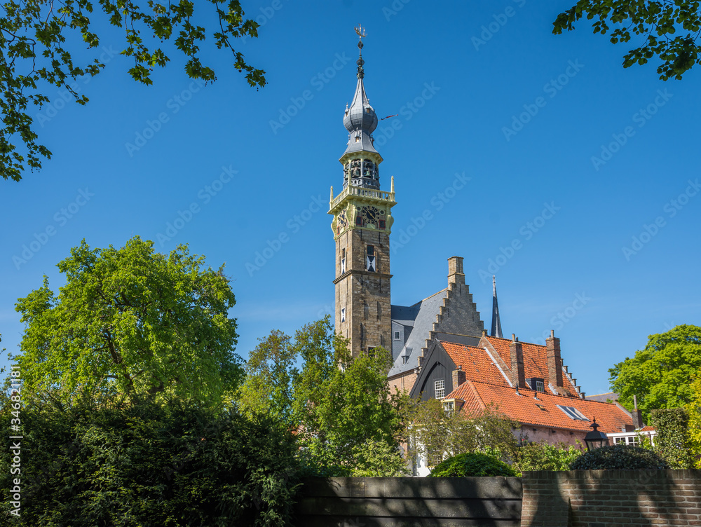 Beautiful 15th-century town hall of Veere, popular tourist town located in Province of Zeeland, The Netherlands