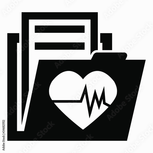 Folder and heart icon. Cardiogram archive of the heart. Outpatient patient book. Accounting for diseases. Medical server. Vector icon.