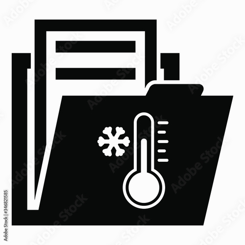 Folder and thermometer icon. Weather station. Technical documentation on temperature. Archive of weather values. Vector icon