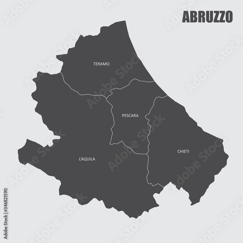Abruzzo region gray map with labels isolated on white background
