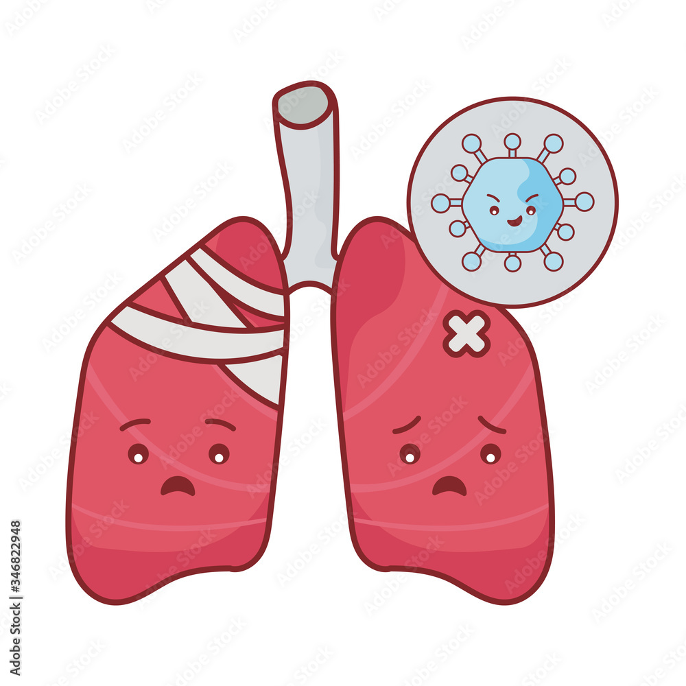 lungs and virus cartoon flat style icon vector design