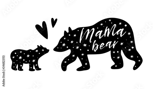 Mama bear. Baby bear. Black bear family print. Simple bear silhouette for mothers day, cute t-shirt design Vector poster © Tani Kuzminka