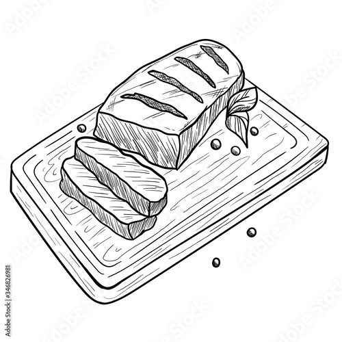 BBQ and grill meat isolated on white background. Hand drawn barbecue element. Grill menu design template.