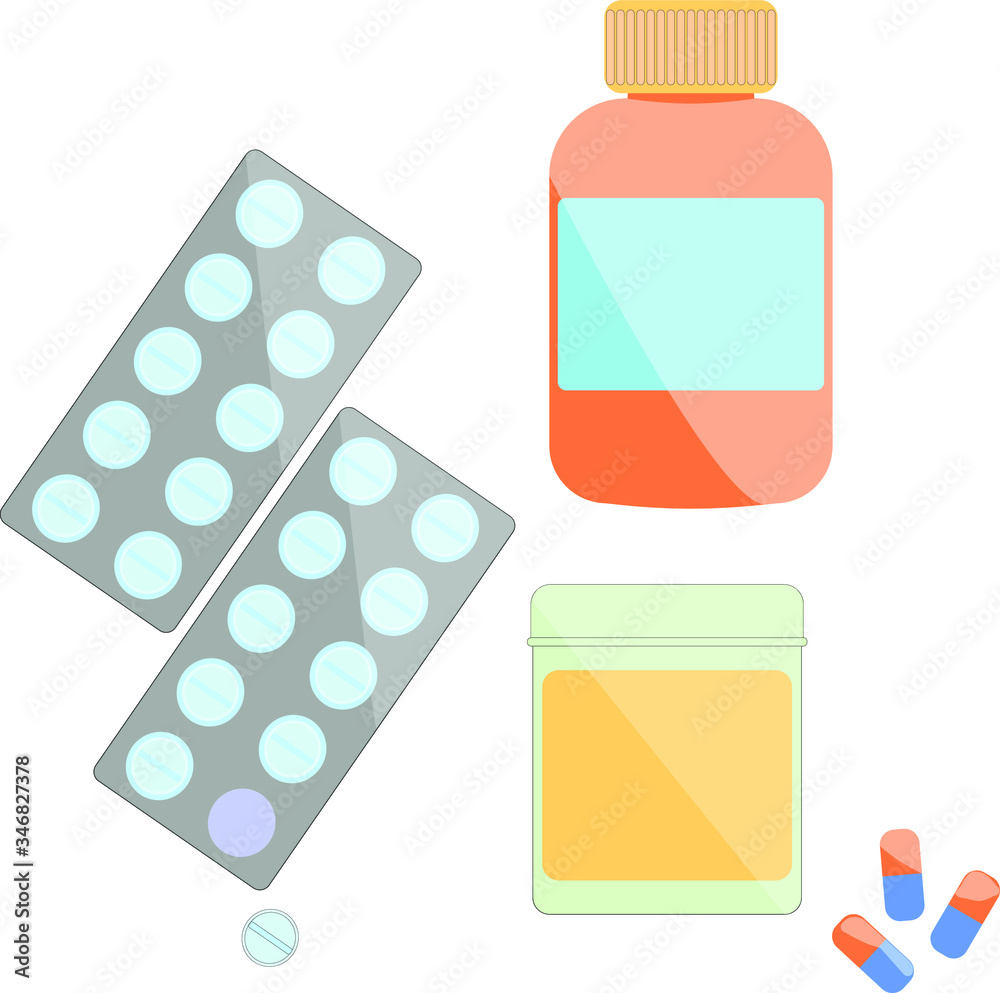 pills capsules in a jar of medication vector pills capsules in a jar of medication vector