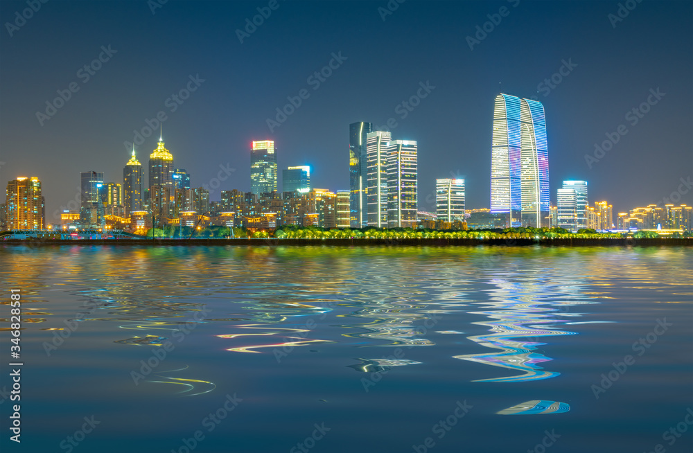 Obraz premium Wgląd nocy miasta Suzhou Industrial Park, prowincja Jiangsu, Chiny