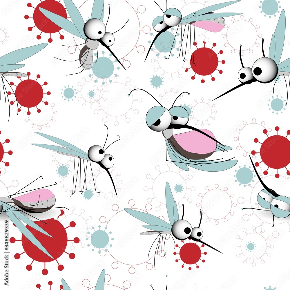 Insects pattern. Mosquito. Blood sucking insect. The carrier of the virus. Vector illustration..