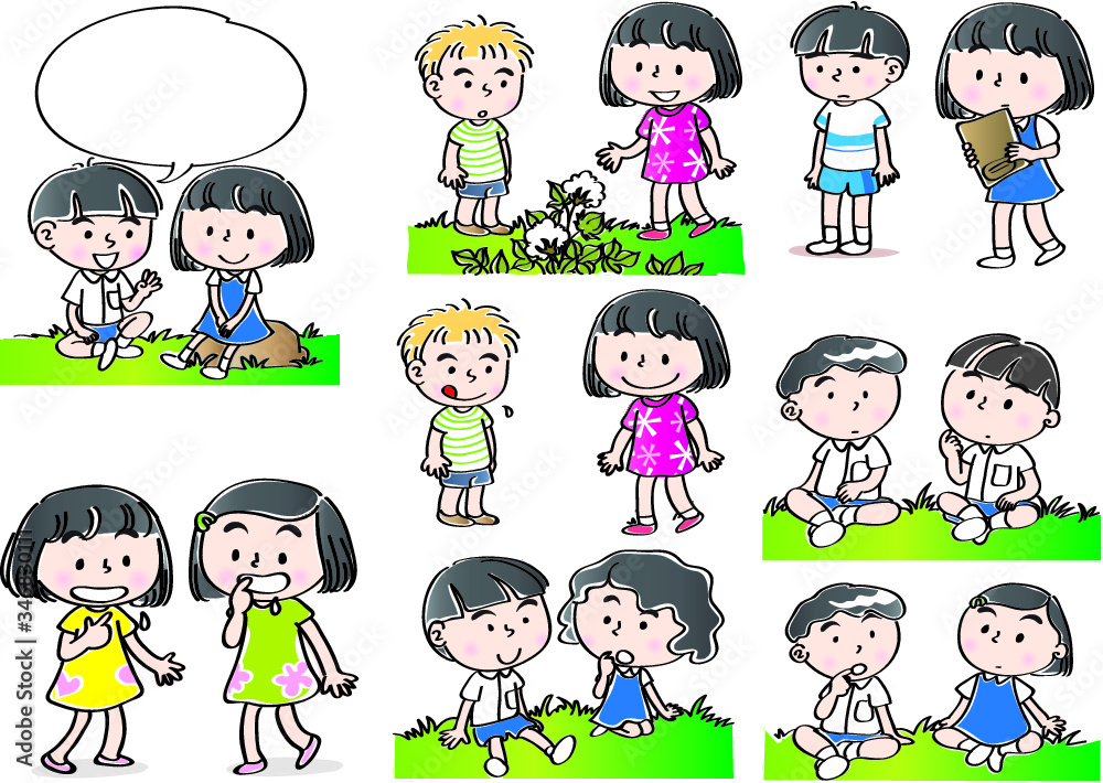 school kids with speech bubble set school kids with speech bubble set