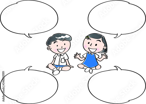 school kids with speech bubble set