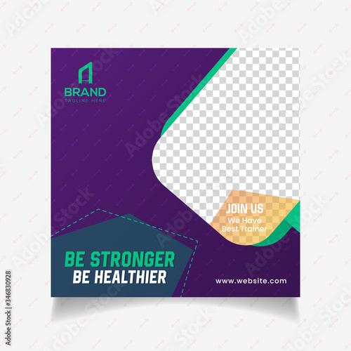 Fitness and Gym Social Media Post Design Template.  Square Banner Template for Fitness Studio Promotion