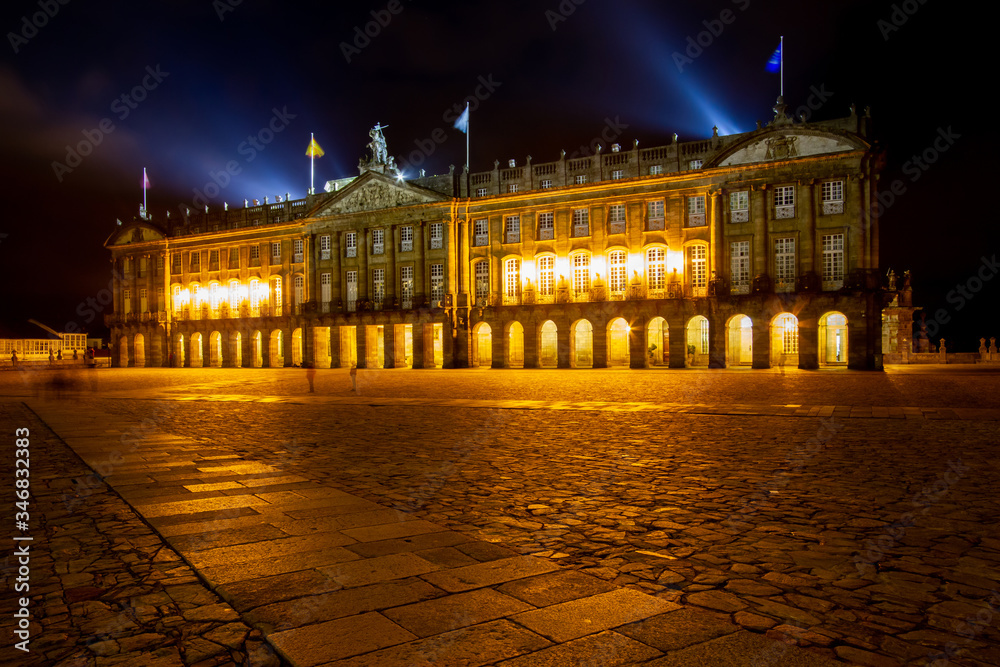 City hall of Santiago de Compostela at night