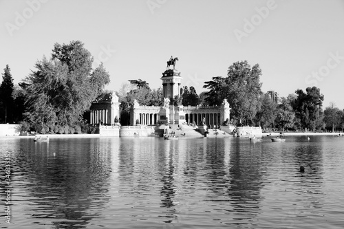 Madrid - Retiro Park. Black and white vintage style.