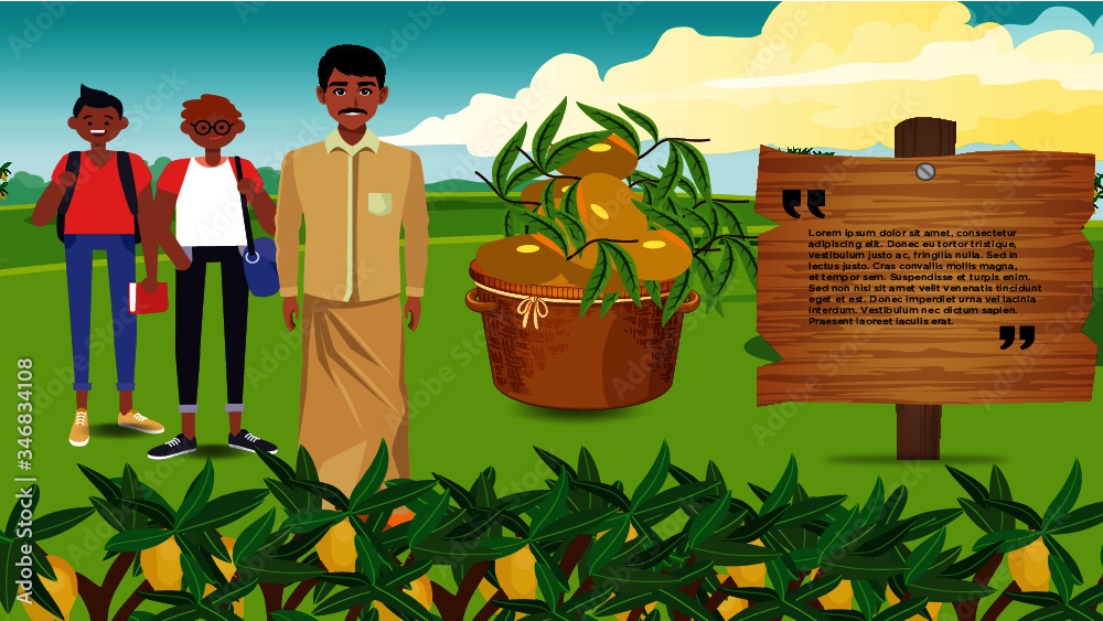 Obraz premium Farmer with his kids in his Farming mango field