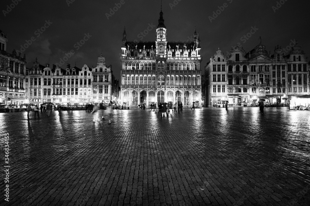 Brussels - Grand Place. Black and white vintage style.