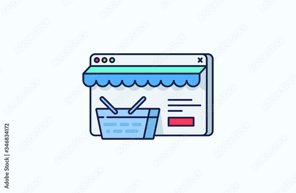 Online shopping website and app, basket in online store icons in flat line style. Design concept of vector illustration isolated on light background for website and mobile apps. 