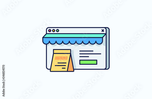 Online shopping website, online food store icons in flat line style. Design concept of vector illustration isolated on light background for website and mobile apps. 