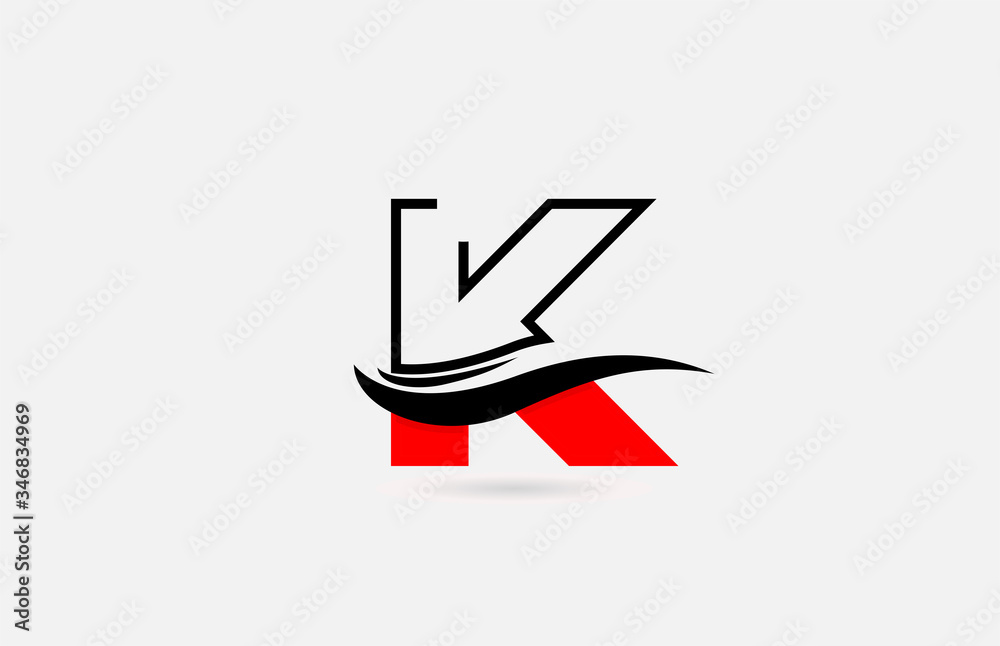 K red black alphabet letter logo icon for company with line design K red black alphabet letter logo icon for company with line design