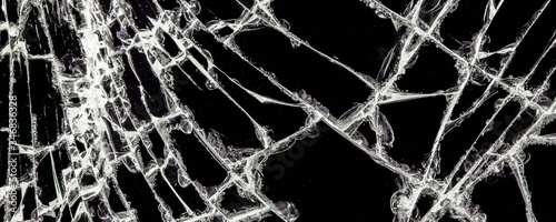 white cracks on a black glass surface, abstract, texture