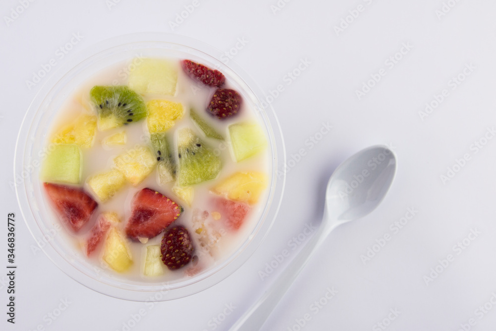 Fresh fruit soup. mix the fruit with milk and sugar sauce. Fresh fruit soup. mix the fruit with milk and sugar sauce.
