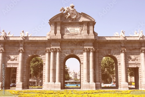 Madrid - Alcala gate. Retro color filtered style.