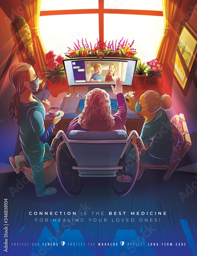 Vector illustration of long term care facilities concept to make awareness about their workers works in assisting a vulnerable and disabled person in pandemic crisis